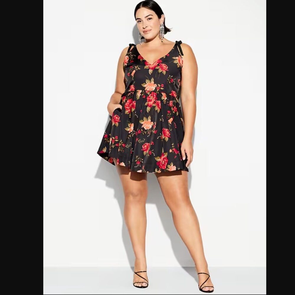 The Occasion Old Navy NWT Roses Floral Fit & Flare Taffeta Mini Dress Size XXL